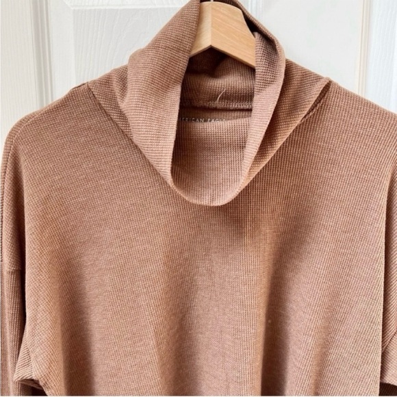 American Eagle Waffle Knit Crop Long Sleeve Top in Burnt Sand Brown - Picture 2 of 5